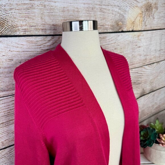 Kasper Hot Pink Open Front‎ Cardigan Ribbed Trim Lightweight Sweater PXL - Picture 2 of 7